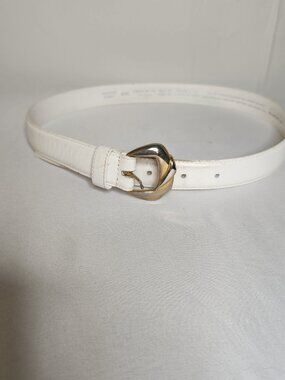 Liz Claiborne Leather Belt White Gold Buckle Size Large Minimalist Vintage